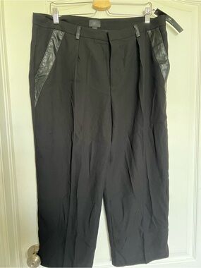 Monogram  Black Capris with Faux Leather Pocket Trim